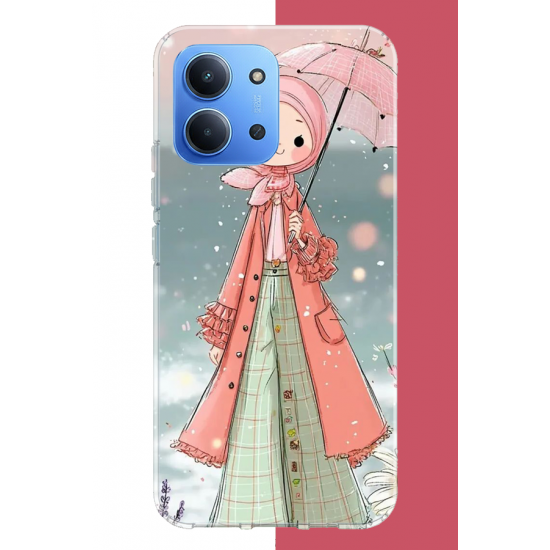 Redmi 15C Uyumlu pembe şemsiyeli kız UV Baskılı Silikon Kılıf