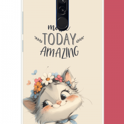 Redmi 8 Uyumlu çiçek taçlı kedi UV Baskılı Silikon Kılıf