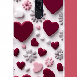 Redmi 8 Uyumlu bordo kalp UV Baskılı Silikon Kılıf