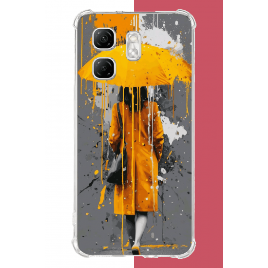 Infinix Hot 50i - Smart 9 Uyumlu sarı şemsiyeli kadın UV Baskılı Silikon Kılıf