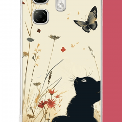 Infinix Hot 50i - Smart 9 Uyumlu siyah kedi UV Baskılı Silikon Kılıf