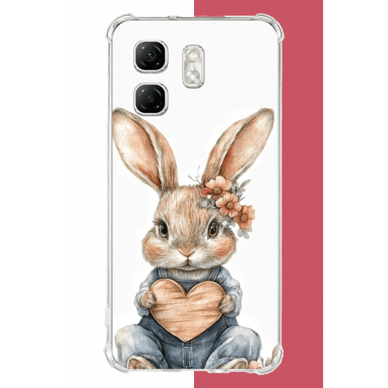 Infinix Hot 50i - Smart 9 Uyumlu çiçek tokalı tavşan UV Baskılı Silikon Kılıf