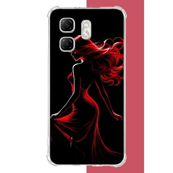 Infinix Hot 50i - Smart 9 Uyumlu kırmızı elbiseli kadın UV Baskılı Silikon Kılıf