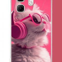 Infinix Hot 50i - Smart 9 Uyumlu pembe gözlüklü kedi UV Baskılı Silikon Kılıf