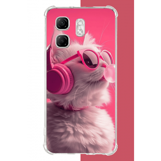 Infinix Hot 50i - Smart 9 Uyumlu pembe gözlüklü kedi UV Baskılı Silikon Kılıf