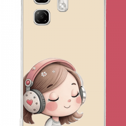 Infinix Hot 50i - Smart 9 Uyumlu pembe kulaklıklı kız.jpeg UV Baskılı Silikon Kılıf