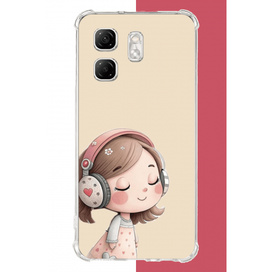 Infinix Hot 50i - Smart 9 Uyumlu pembe kulaklıklı kız.jpeg UV Baskılı Silikon Kılıf