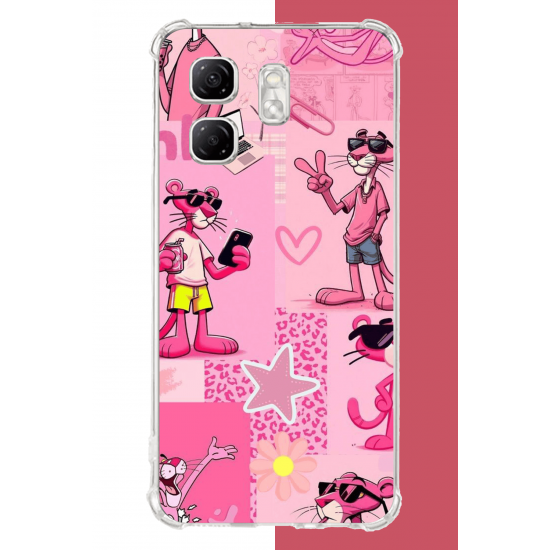 Infinix Hot 50i - Smart 9 Uyumlu pembe panter kolaj UV Baskılı Silikon Kılıf