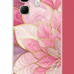 Infinix Hot 50i - Smart 9 Uyumlu pembe yaprak UV Baskılı Silikon Kılıf