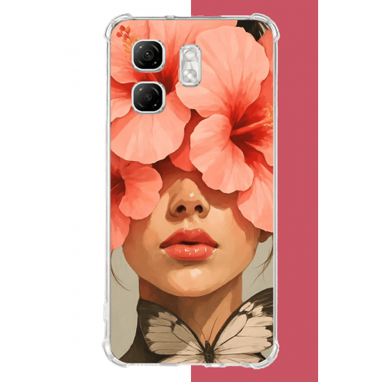 Infinix Hot 50i - Smart 9 Uyumlu pembe çiçekli kadın UV Baskılı Silikon Kılıf