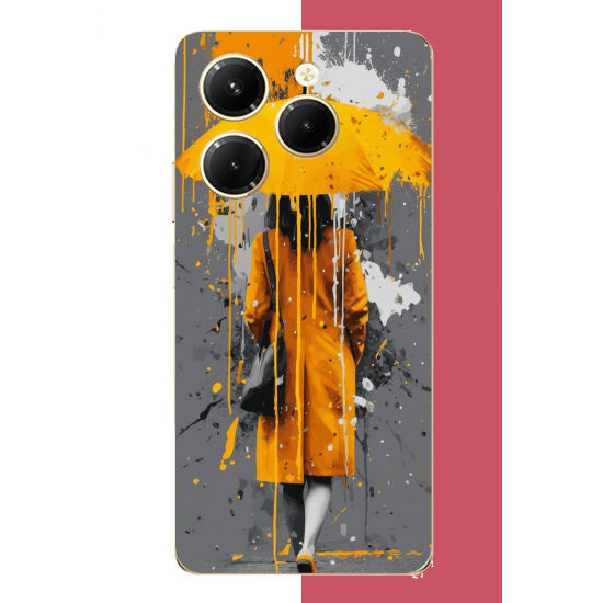 Tecno Spark 20 PRO Uyumlu sarı şemsiyeli kadın UV Baskılı Silikon Kılıf
