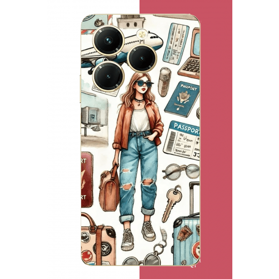 Tecno Spark 20 PRO Uyumlu vintage-travel UV Baskılı Silikon Kılıf