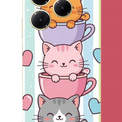 Tecno Spark 20 PRO Uyumlu kawaii fincandaki kediler UV Baskılı Silikon Kılıf