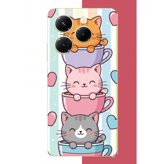 Tecno Spark 20 PRO Uyumlu kawaii fincandaki kediler UV Baskılı Silikon Kılıf