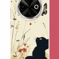 Tecno Spark 30C Uyumlu siyah kedi UV Baskılı Silikon Kılıf