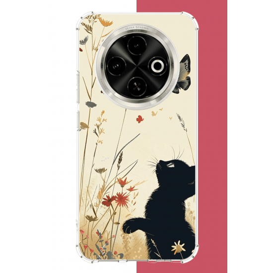 Tecno Spark 30C Uyumlu siyah kedi UV Baskılı Silikon Kılıf
