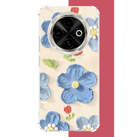 Tecno Spark 30C Uyumlu tuvaldeki mavi çiçek UV Baskılı Silikon Kılıf
