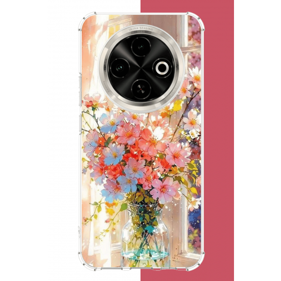 Tecno Spark 30C Uyumlu vazodaki çiçek UV Baskılı Silikon Kılıf