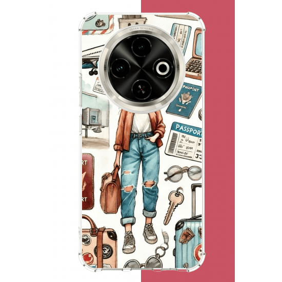 Tecno Spark 30C Uyumlu vintage-travel UV Baskılı Silikon Kılıf
