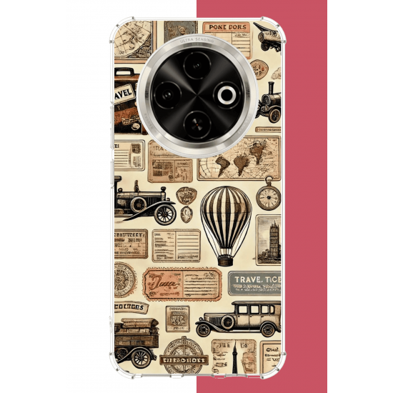 Tecno Spark 30C Uyumlu vintage seyehat UV Baskılı Silikon Kılıf