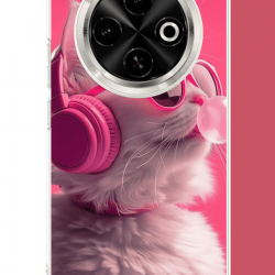 Tecno Spark 30C Uyumlu pembe gözlüklü kedi UV Baskılı Silikon Kılıf Tecno Spark 30C Uyumlu pembe gözlüklü kedi UV Baskılı Silikon Kılıf
