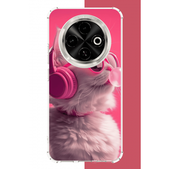 Tecno Spark 30C Uyumlu pembe gözlüklü kedi UV Baskılı Silikon Kılıf