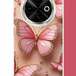 Tecno Spark 30C Uyumlu pembe taşlı kelebek UV Baskılı Silikon Kılıf Tecno Spark 30C Uyumlu pembe taşlı kelebek UV Baskılı Silikon Kılıf