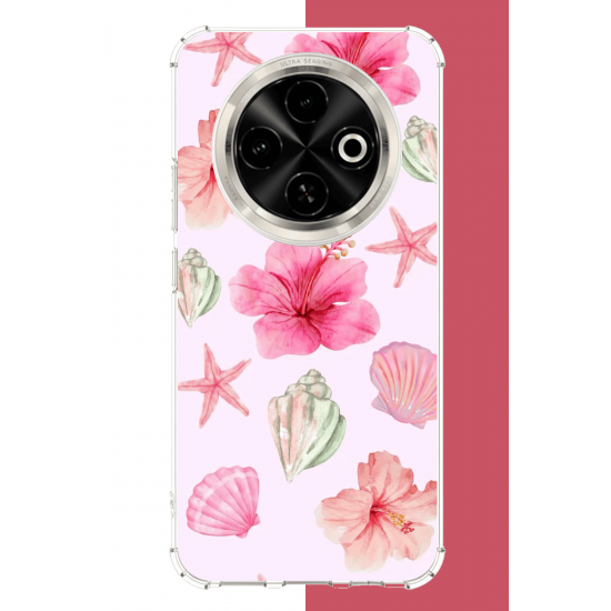 Tecno Spark 30C Uyumlu pembe çiçek UV Baskılı Silikon Kılıf