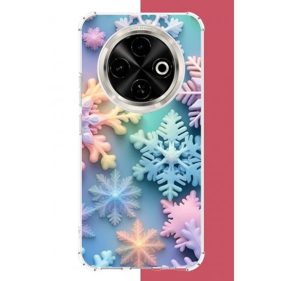 Tecno Spark 30C Uyumlu renkli kar taneleri UV Baskılı Silikon Kılıf