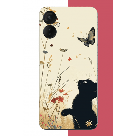 Tecno Spark 9 Pro Uyumlu siyah kedi UV Baskılı Silikon Kılıf