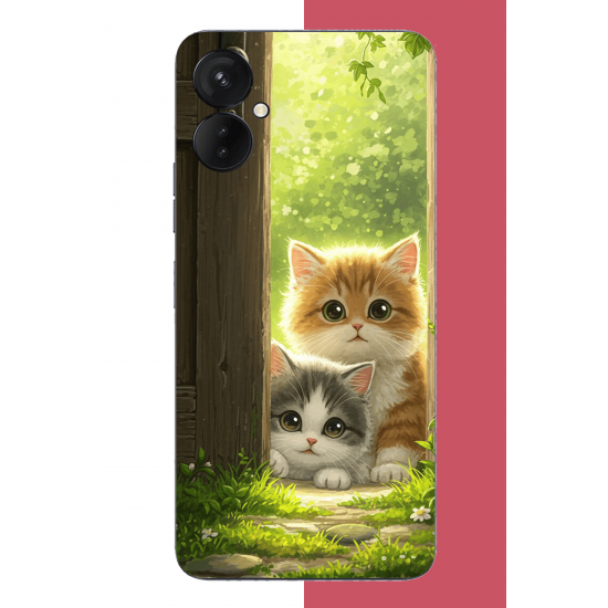 Tecno Spark 9 Pro Uyumlu kapıdaki kediler UV Baskılı Silikon Kılıf