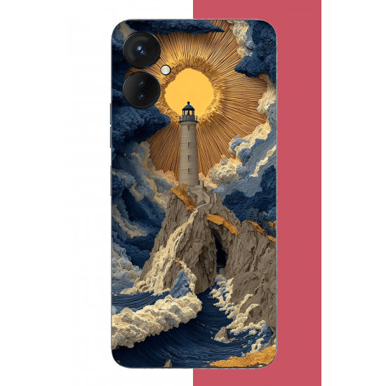 Tecno Spark 9 Pro Uyumlu mavi bulutlu deniz feneri UV Baskılı Silikon Kılıf