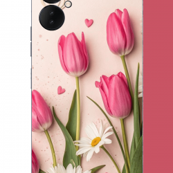 Tecno Spark 9 Pro Uyumlu pembe lale UV Baskılı Silikon Kılıf