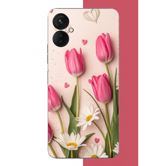 Tecno Spark 9 Pro Uyumlu pembe lale UV Baskılı Silikon Kılıf Tecno Spark 9 Pro Uyumlu pembe lale UV Baskılı Silikon Kılıf
