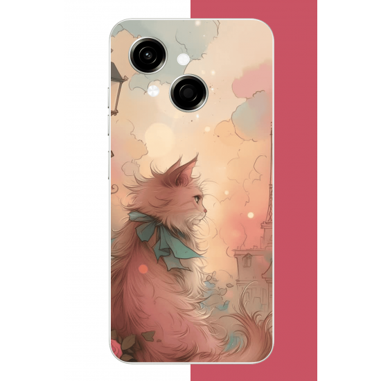 Tecno Spark GO 1 Uyumlu mavi fularlı kedi UV Baskılı Silikon Kılıf