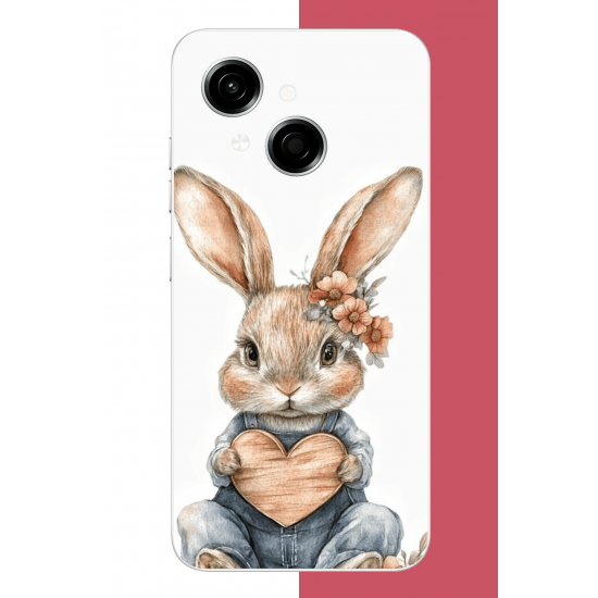 Tecno Spark GO 1 Uyumlu çiçek tokalı tavşan UV Baskılı Silikon Kılıf