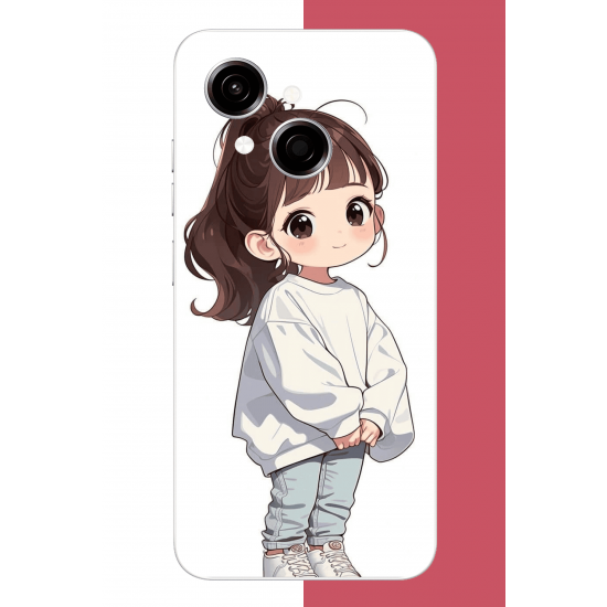 Tecno Spark GO 1 Uyumlu kawaii beyaz sweatshirt kız UV Baskılı Silikon Kılıf
