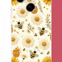 Tecno Spark GO 1 Uyumlu arılı sarı çiçek.jpeg UV Baskılı Silikon Kılıf