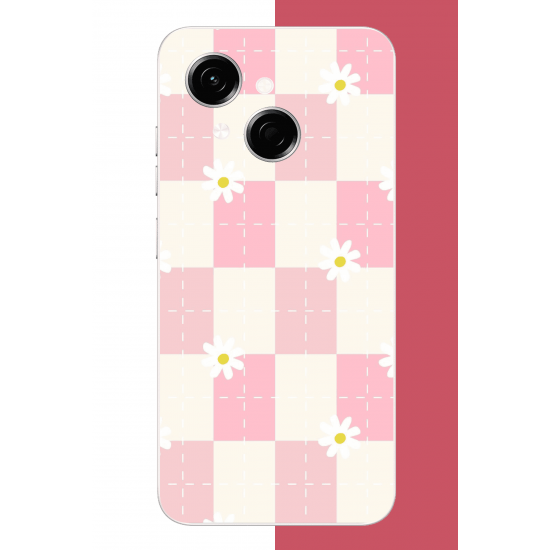 Tecno Spark GO 1 Uyumlu papatyalı grid UV Baskılı Silikon Kılıf