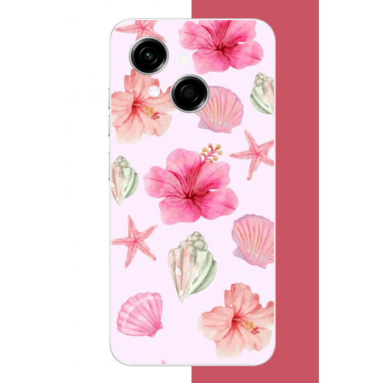 Tecno Spark GO 1 Uyumlu pembe çiçek UV Baskılı Silikon Kılıf