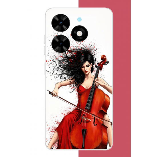 Tecno Spark Go 2024 Uyumlu çello çalan kadın UV Baskılı Silikon Kılıf