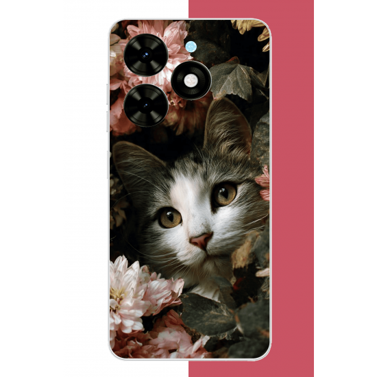Tecno Spark Go 2024 Uyumlu çiçeklere gizlenen kedi UV Baskılı Silikon Kılıf Tecno Spark Go 2024 Uyumlu çiçeklere gizlenen kedi UV Baskılı Silikon Kılıf
