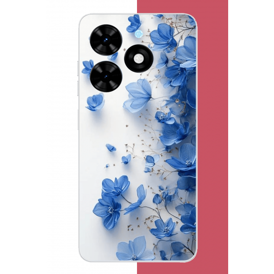 Tecno Spark Go 2024 Uyumlu mavi çiçek2 UV Baskılı Silikon Kılıf