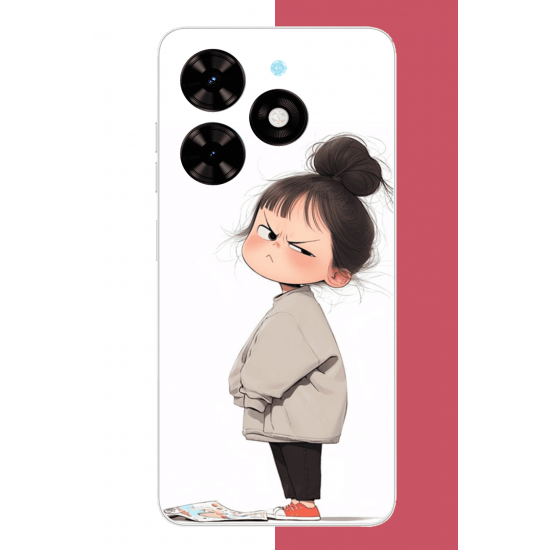 Tecno Spark Go 2024 Uyumlu kawaii sinirli kız UV Baskılı Silikon Kılıf