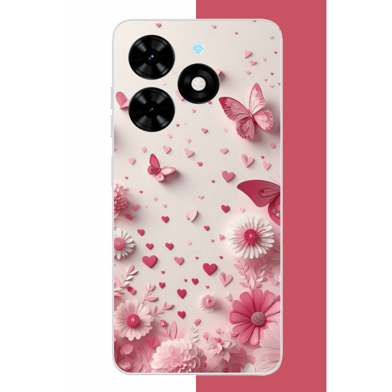 Tecno Spark Go 2024 Uyumlu pembe kelebek UV Baskılı Silikon Kılıf