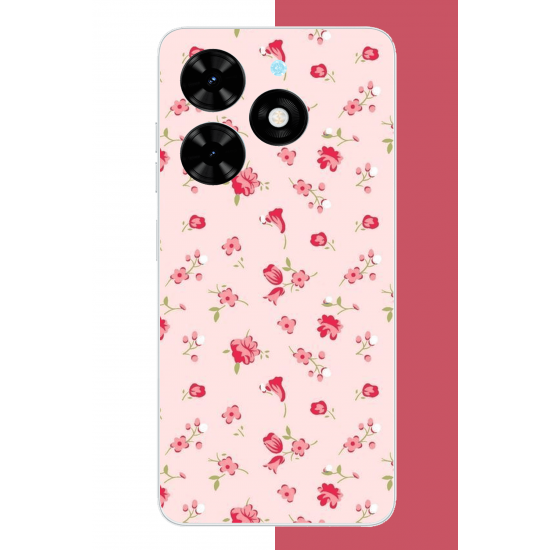 Tecno Spark Go 2024 Uyumlu pembe çiçekli pattern UV Baskılı Silikon Kılıf