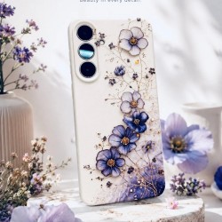 Samsung Galaxy S25 Fe Uyumlu Mavi Çiçek Desenli Silikon Kılıf