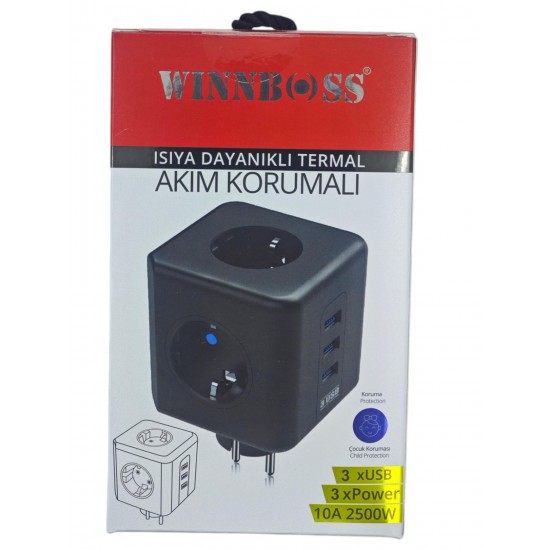 Winnboss WN-3440 Akım Korumalı Isıya Dayanıklı 3 lü Duvar Tipi Priz